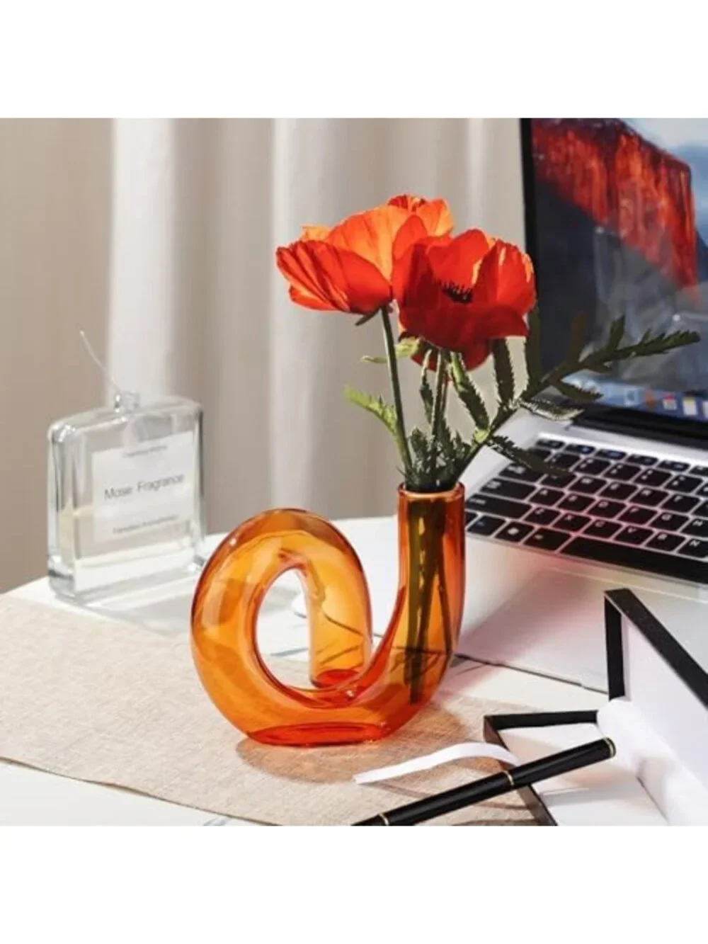 Handmade Small Amber Glass Flower Vase | Decorative Geometric Bud Holder